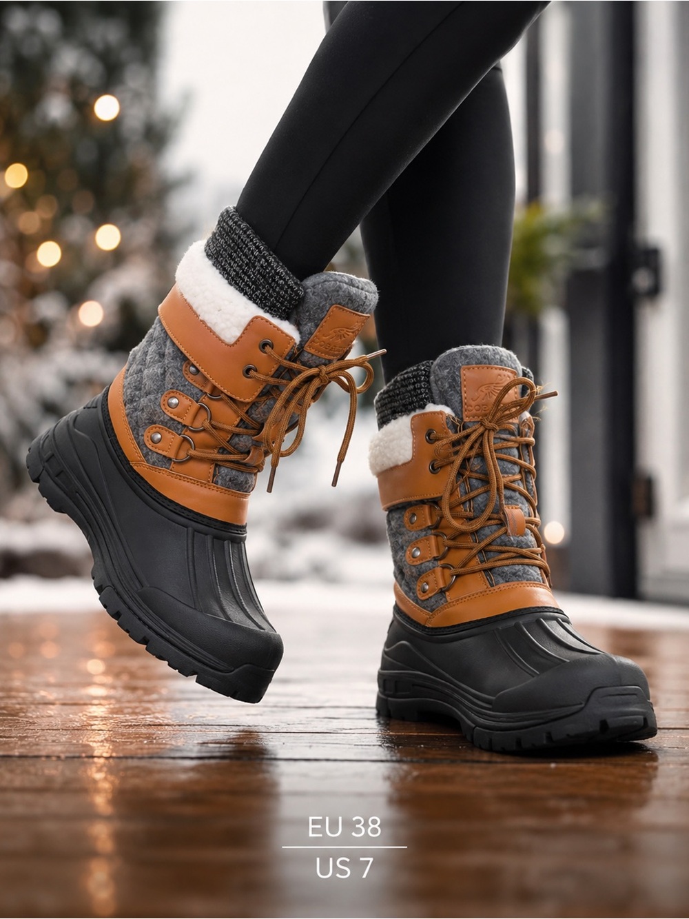 Dobolin Women’s Lightweight Winter Duck Boots EU 38 US 7 Lace Up Snow Boots